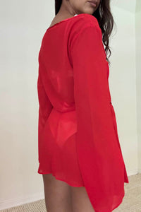 Sheer Tie Crop Top Wrap Mini Skirt Set
