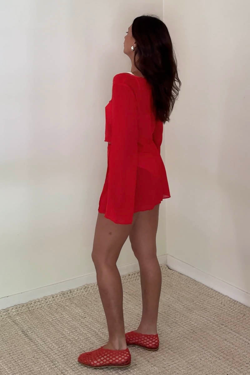 Sheer Tie Crop Top Wrap Mini Skirt Set