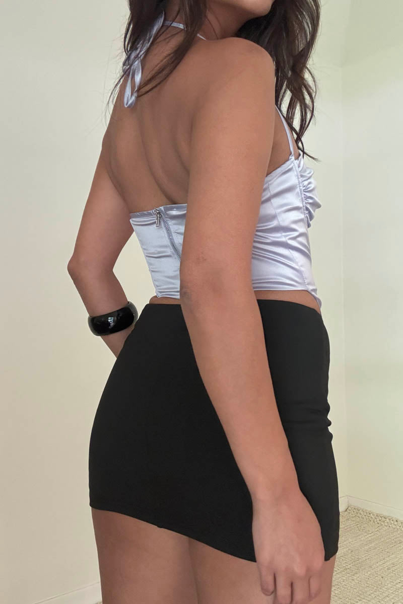 Halter Neck Ruched Satin Bustier Top