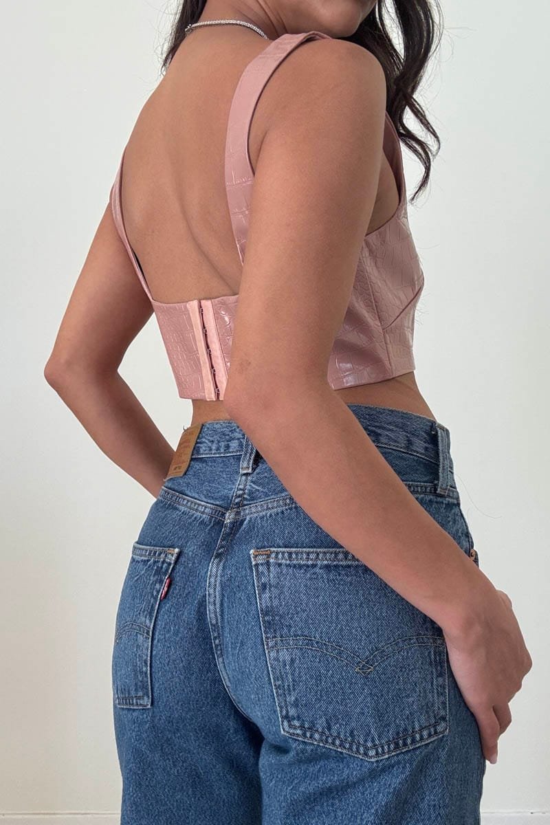 Croc Faux Leather Crop Bra Top