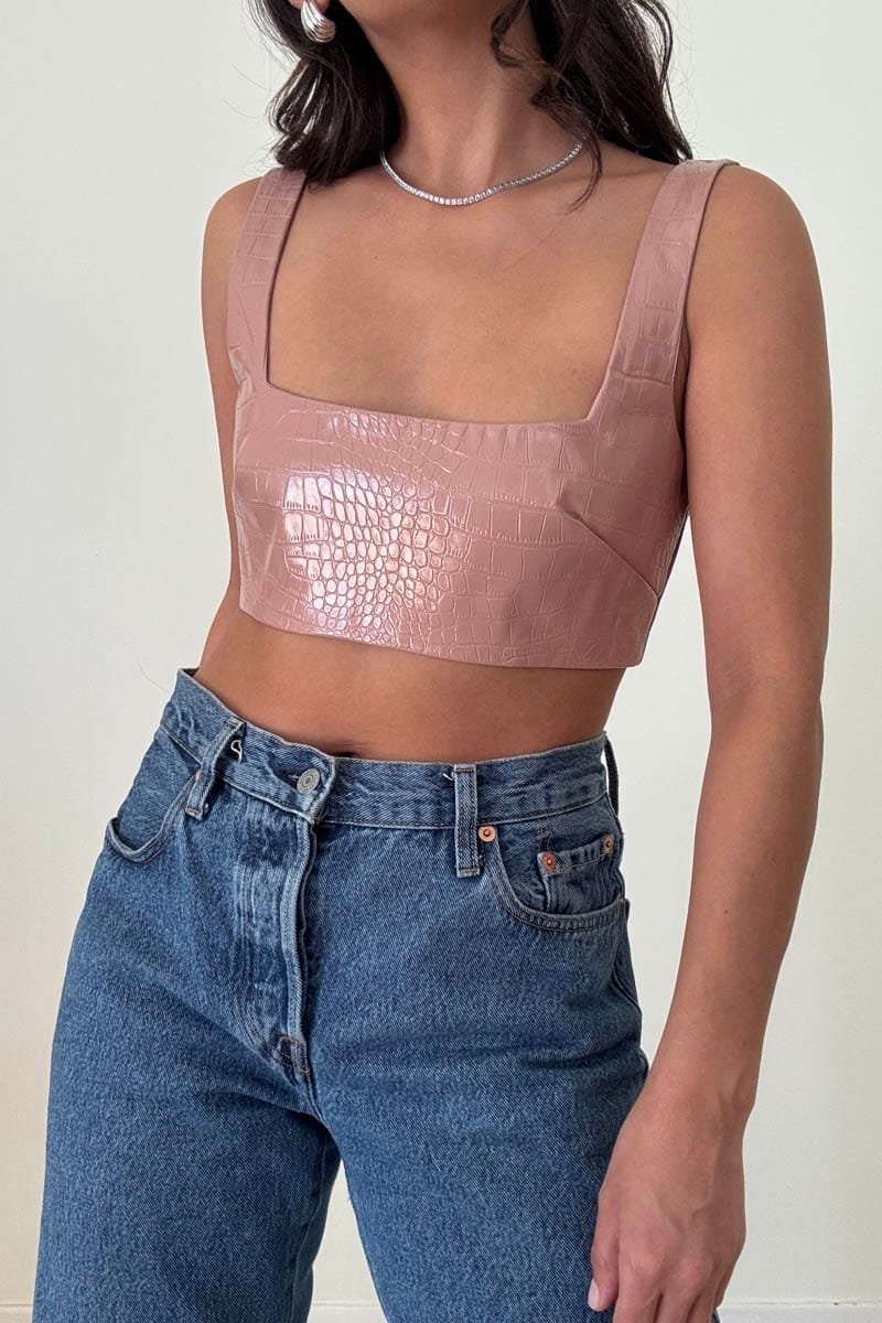 Croc Faux Leather Crop Bra Top