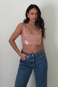 Croc Faux Leather Crop Bra Top