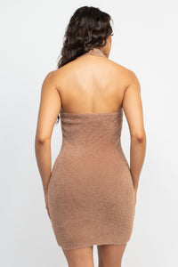Fuzzy Knit Halter Mini Dress