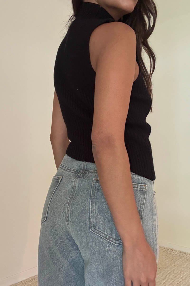 Ribbed Mock Neck Asymmetric Knit Top