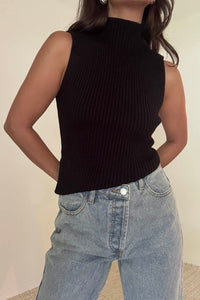 Ribbed Mock Neck Asymmetric Knit Top