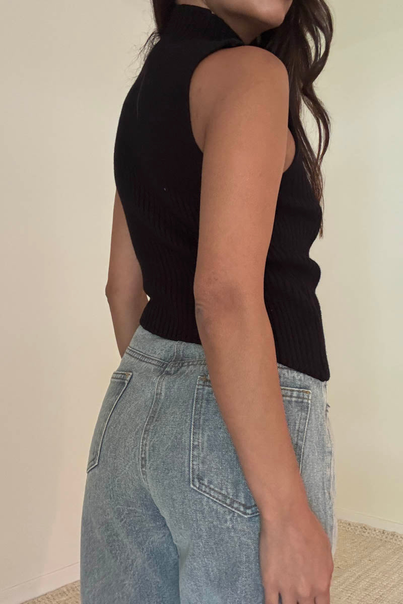 Ribbed Mock Neck Asymmetric Knit Top