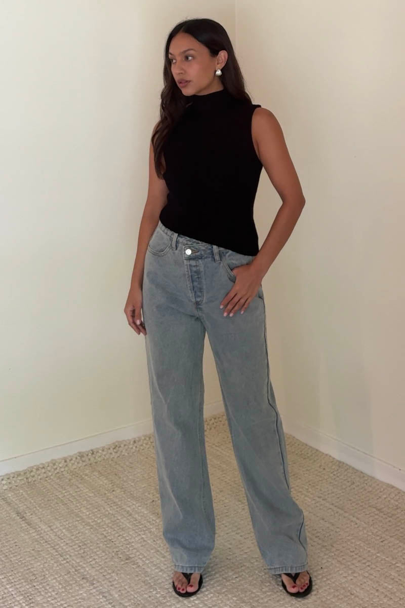 Ribbed Mock Neck Asymmetric Knit Top