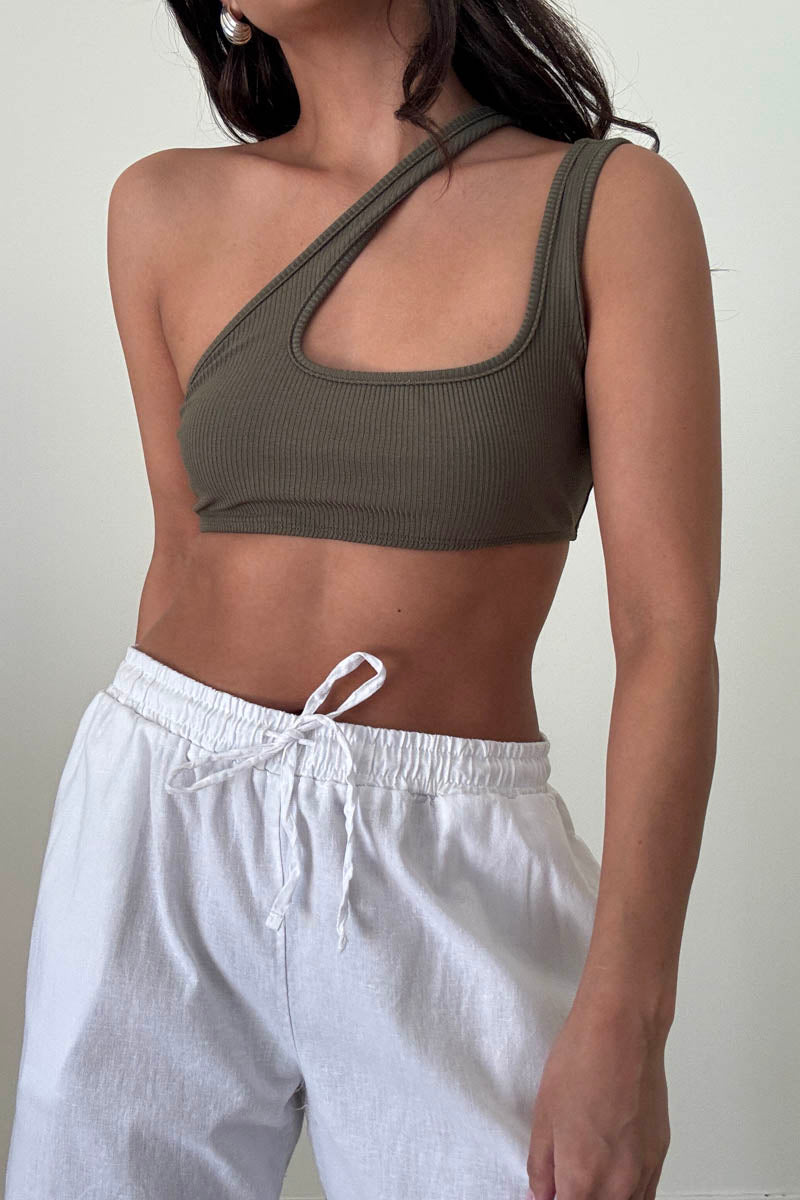 Asymmetric One Shoulder Cutout Crop Top