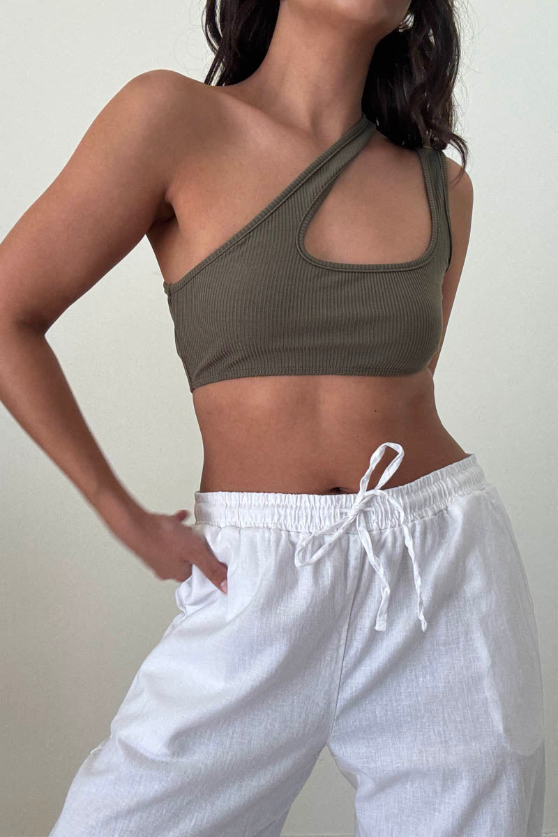 Asymmetric One Shoulder Cutout Crop Top