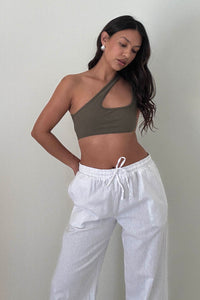 Asymmetric One Shoulder Cutout Crop Top