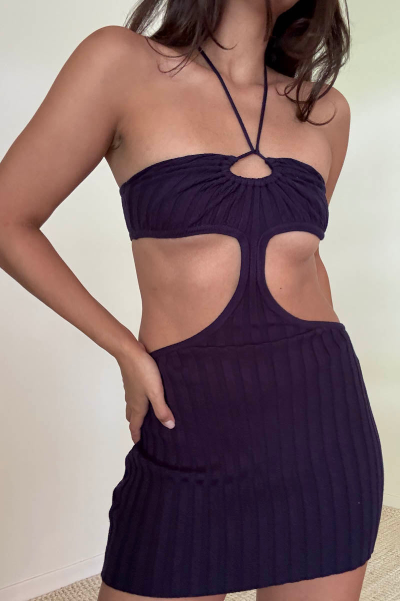 Mini Cut Out Ribbed Halter Dress