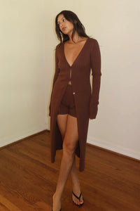 Ribbed Knit Maxi Cardigan Shorts Set