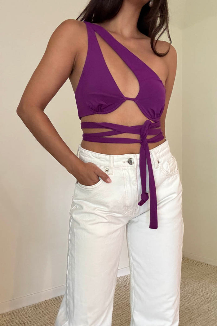 One Shoulder Cross Strap Bra Top
