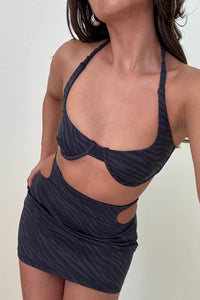 Swirly Underwire Halter Bra Cut Out Skirt Set