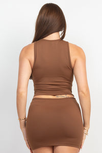 Front Lace Up Top And Skirt Set