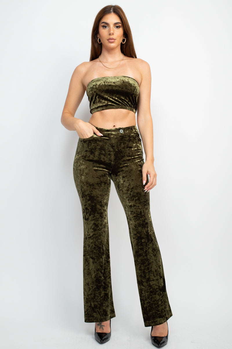 Velvet Bootcut Pants With Back Pockets