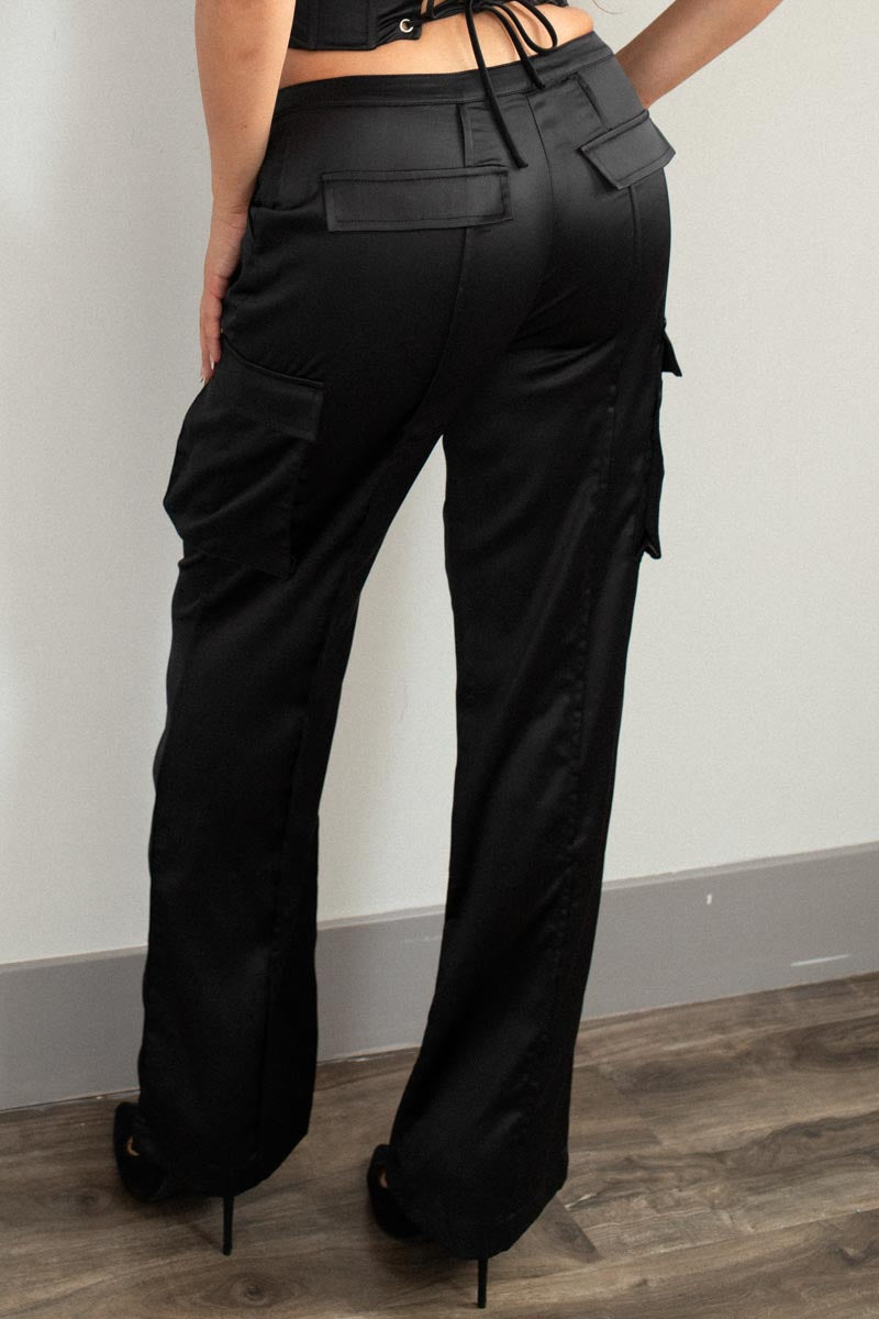 Satin Straight Leg Cargo Pants