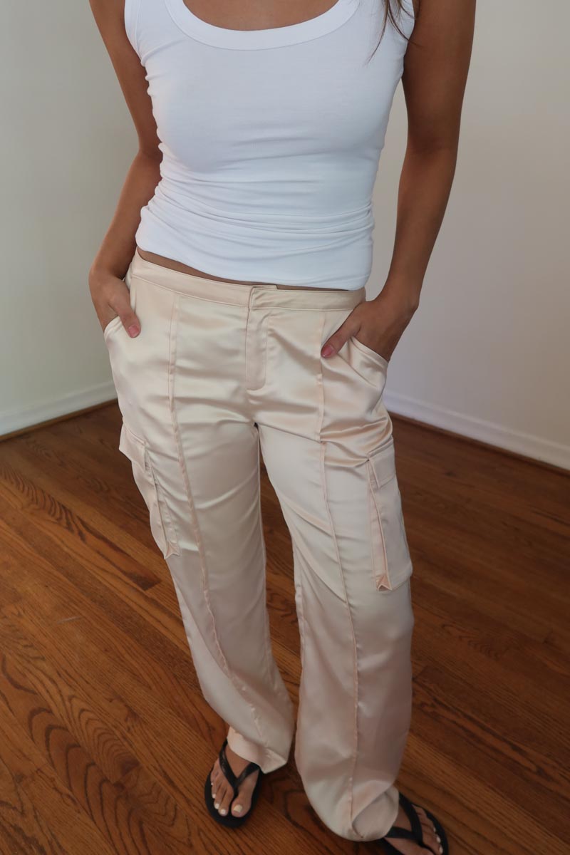 Satin Straight Leg Cargo Pants