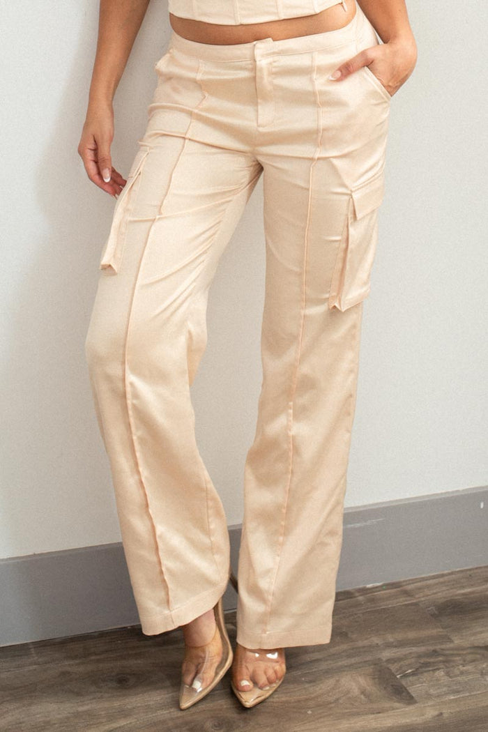 Satin Straight Leg Cargo Pants