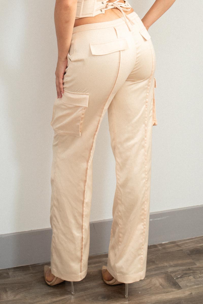 Satin Straight Leg Cargo Pants