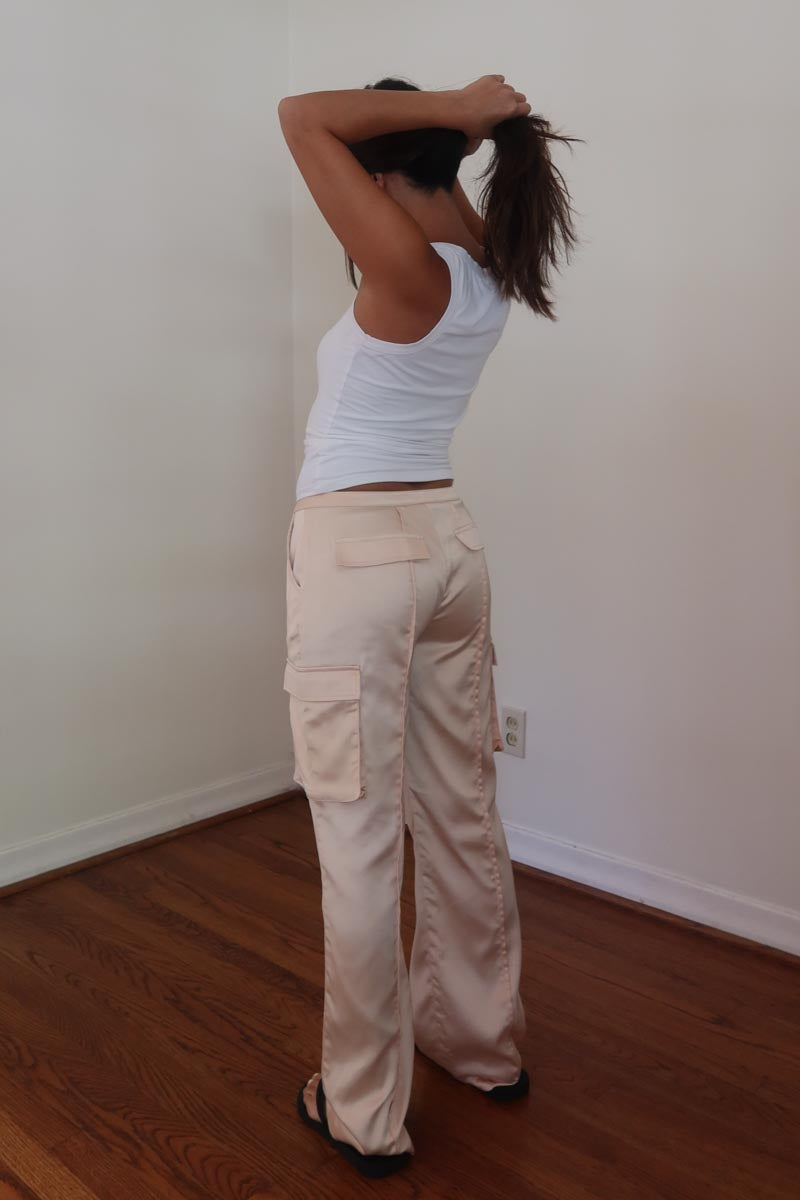 Satin Straight Leg Cargo Pants