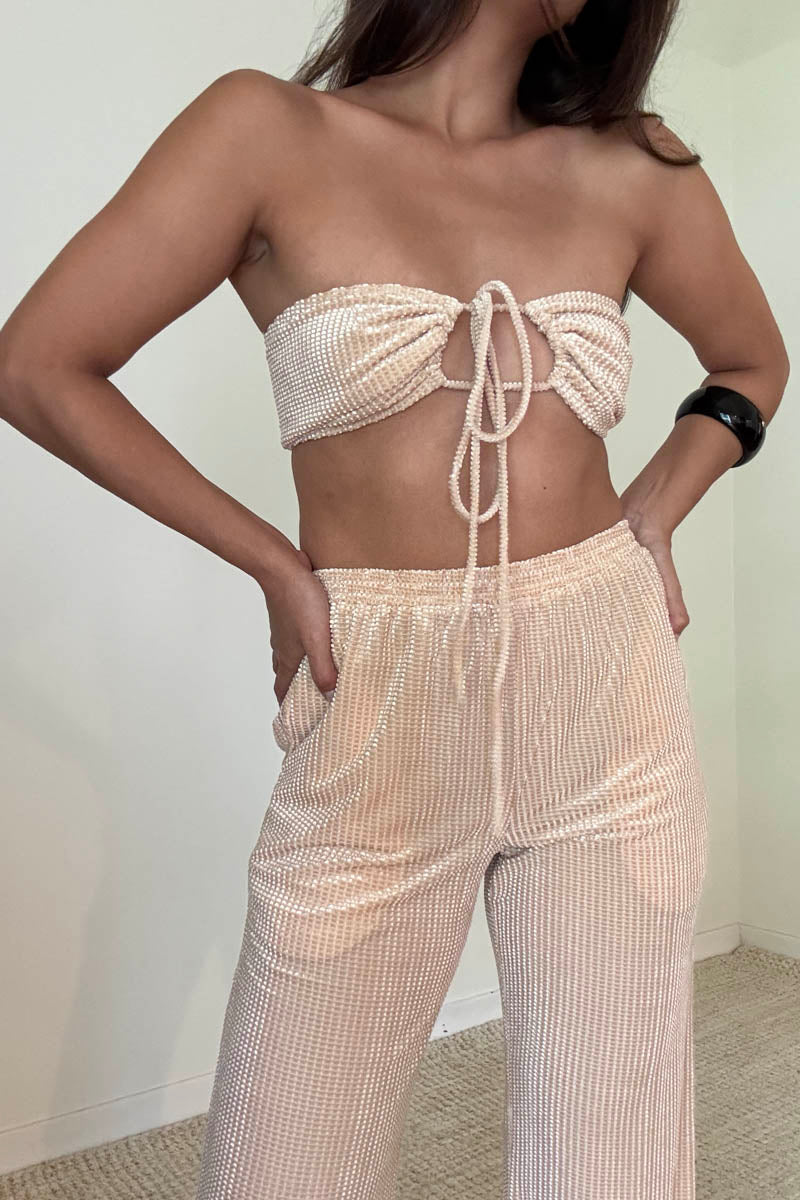Velvet Halterneck Bralette Wide Pants Set