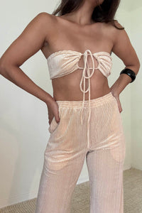 Velvet Halterneck Bralette Wide Pants Set