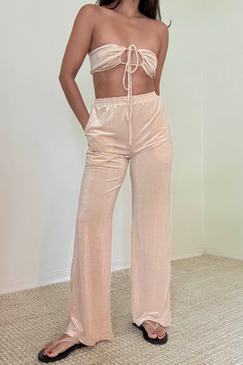 Velvet Halterneck Bralette Wide Pants Set