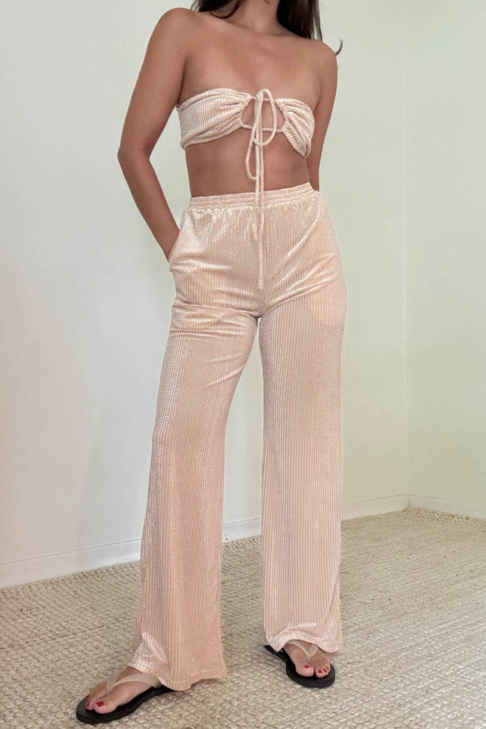 Velvet Halterneck Bralette Wide Pants Set