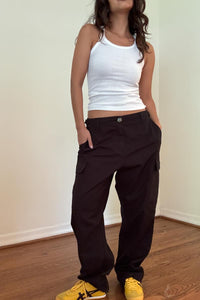 Waist Buckle Adjustable Cargo Pants with Side Pockets