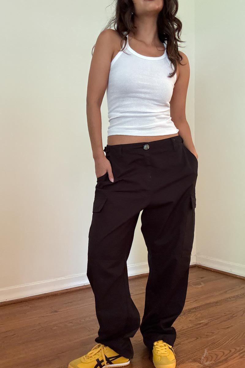 Waist Buckle Adjustable Cargo Pants with Side Pockets