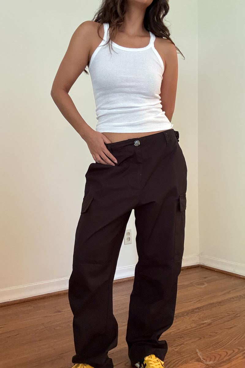 Waist Buckle Adjustable Cargo Pants with Side Pockets