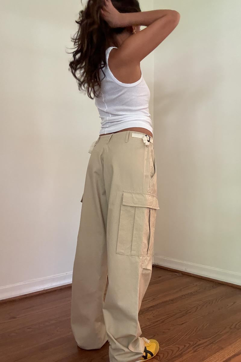 Waist Buckle Adjustable Cargo Pants with Side Pockets