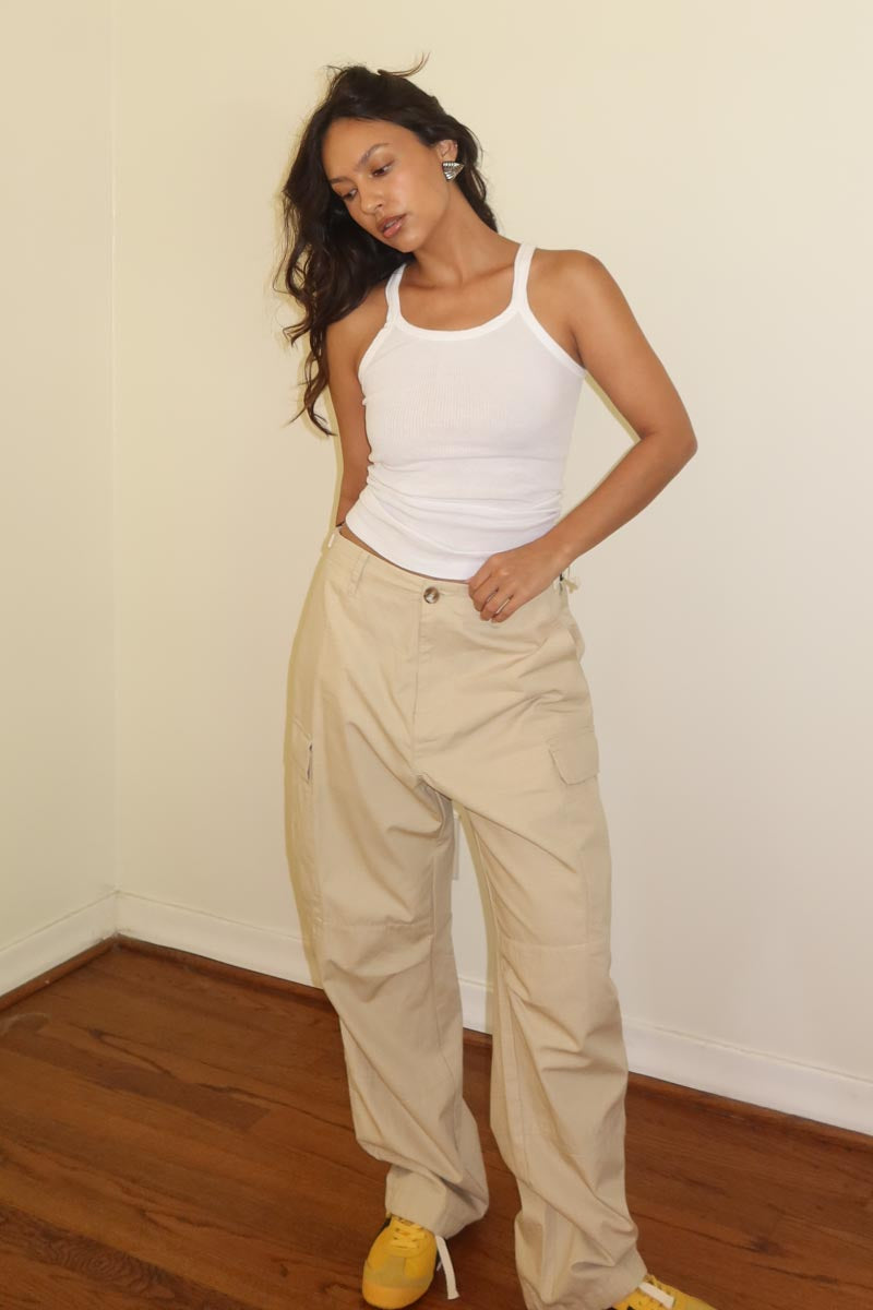 Waist Buckle Adjustable Cargo Pants with Side Pockets