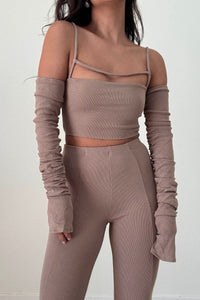 Ruched Front Detail Long Sleeve Crop Top
