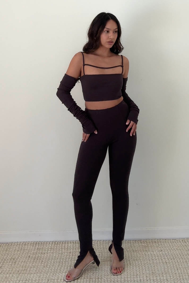 Ribbed Slit Hem Leggings