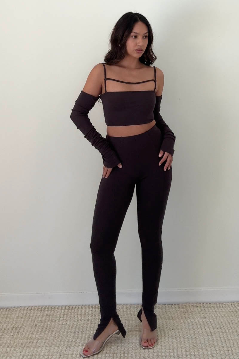 Ribbed Slit Hem Leggings