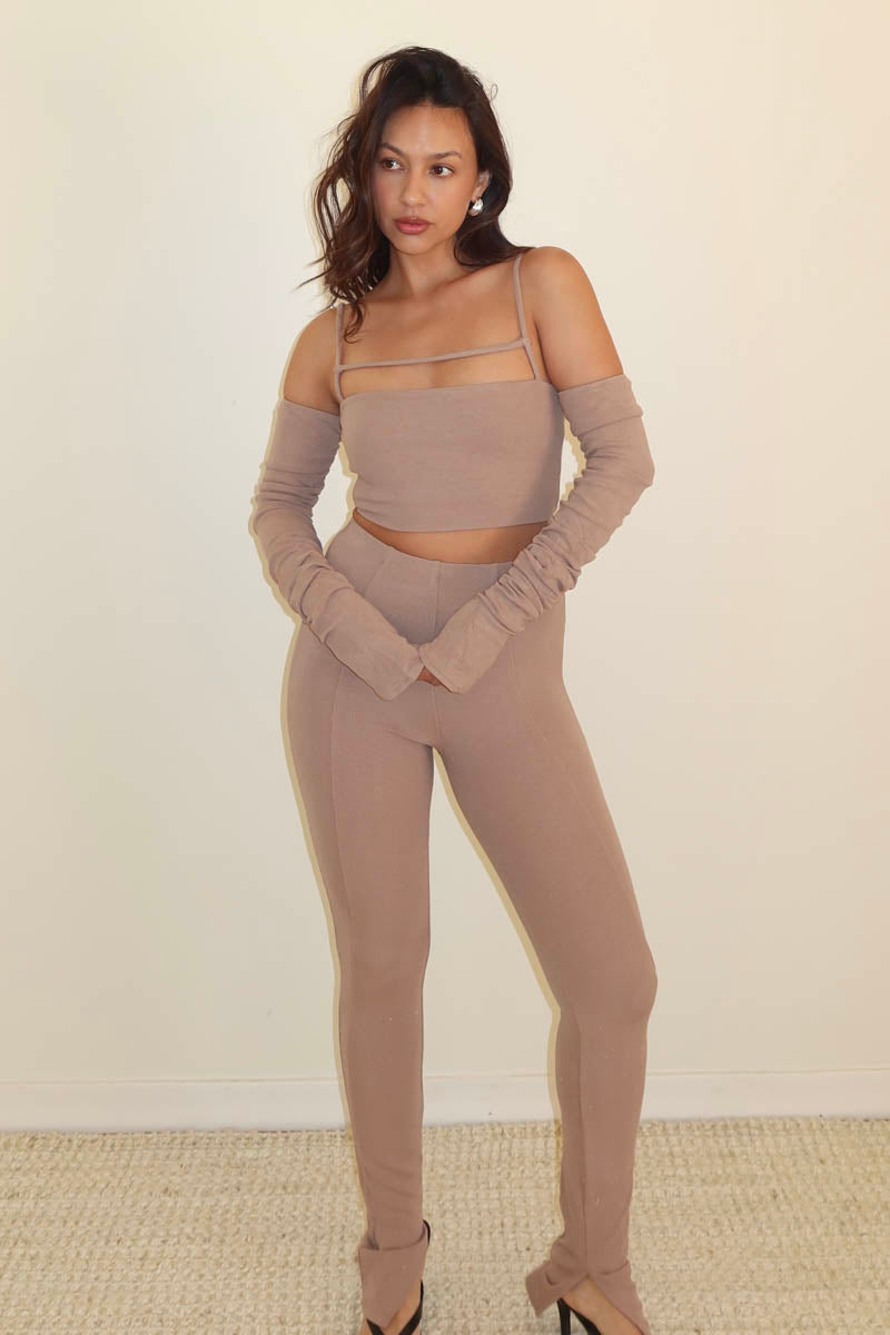 Ribbed Slit Hem Leggings