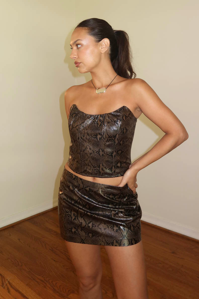 Snake Print Boned Corset Bustier Top