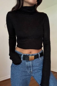 High Neck Ribbed Knit Crop Top