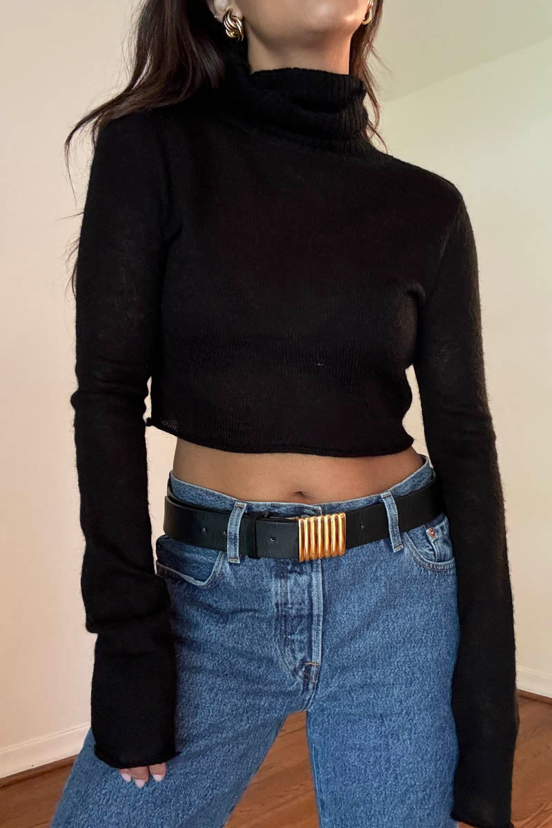 High Neck Ribbed Knit Crop Top