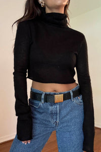 High Neck Ribbed Knit Crop Top