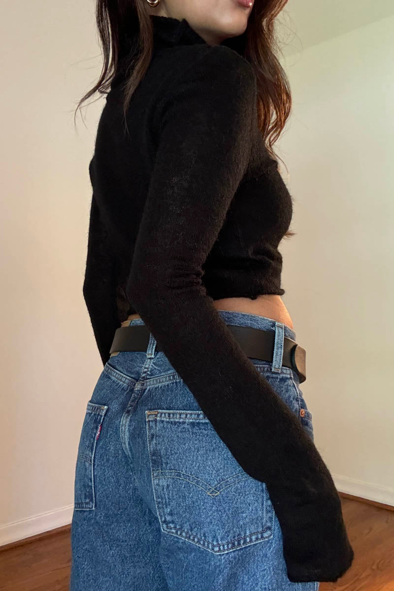 High Neck Ribbed Knit Crop Top