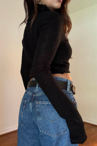 High Neck Ribbed Knit Crop Top