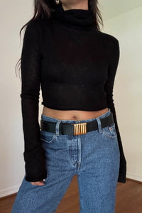 High Neck Ribbed Knit Crop Top