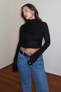 High Neck Ribbed Knit Crop Top