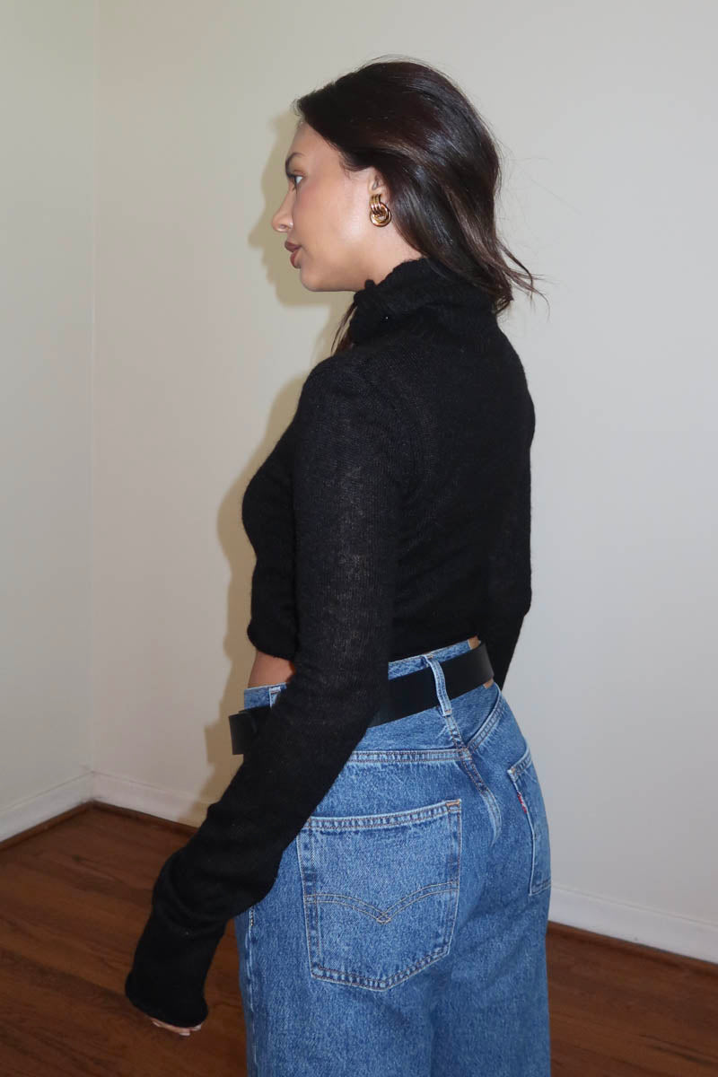 High Neck Ribbed Knit Crop Top