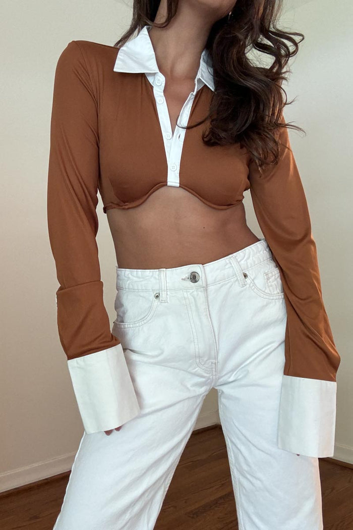 Underwire Polo Collar Crop Top