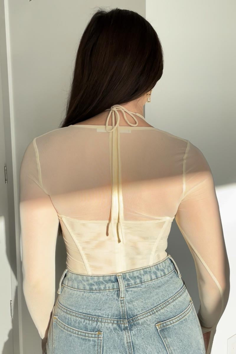 Mesh Double Strap Halter Corset Top