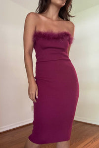 Faux Feather Trim Knit Mini Dress